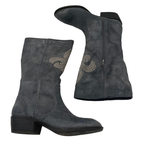 Kathy Van Zeeland Women's "Wind" Faux Suede Fleur De Lis Studded Boots - Picture 3 of 6